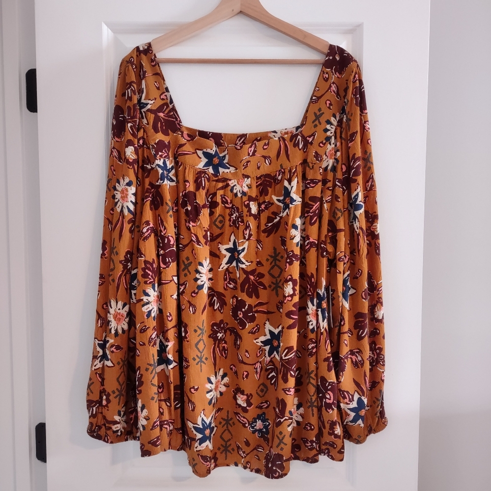 Sonoma Floral Print Square Neck Peasant Blouse NWT